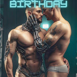 Gay Couple Sci-Fi Birthday Card: Futuristic LGBTQ+ Art Print