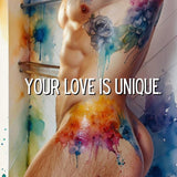 Romantic Greeting Card | Male Nude Watercolor Art PRINT | Unique Love Card LGBTQ | Mature Content | Single or 5-Pack