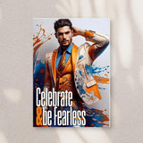 Bold Abstract Art Greeting Card: Tattooed Man, Celebrate & Be Fearless (4x6) Single or Set