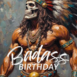 Warrior Skeleton Birthday Card: Tribal Fantasy Art (4x6 Greeting Card)