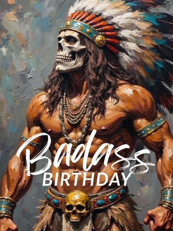 Warrior Skeleton Birthday Card: Tribal Fantasy Art (4x6 Greeting Card)