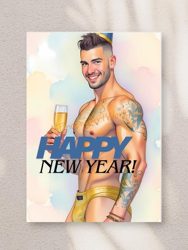 Golden Boy’s New Year Toast – 5x7 Folded Greeting Card