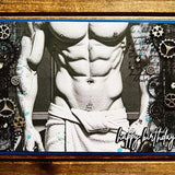 Handmade NSFW Male Physique Steampunk Gears Birthday Card, Adult Greeting Card