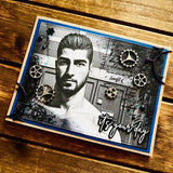 Handmade Handsome Man Steampunk Gears It’s Your Day Card, Alloy Gear Accents, Sexy Goth Gift, Adult Greeting Card, Industrial Vintage