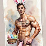 NSFW Greeting Card | Happy Easter Grab Eggs Bunny | Cheeky Muscle Hunk Pun | Gay Erotic Holiday | Single or 5-Pack