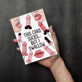 NSFW Greeting Card | This Card Sucks But I Swallow | Cheeky Dick Lollipop Pun | Adult NSFW Humor | Single or 5-Pack